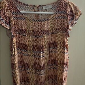 LOFT Peach and Navy Geometric Short-Sleeve Tunic